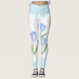 Whispers of Spring: Blauwe Tulpen op Pastel Canvas Leggings