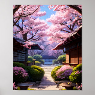 Whispers of Spring: Kersenbloesems en rust Poster