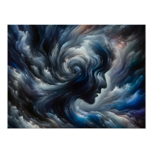 Whispers of the Storm Abstract Face in the Clouds Perfect Poster (Voorkant)
