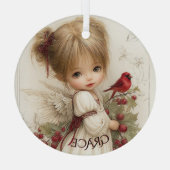 Whispers of Winter – Fairy Child with Cardinal Glas Ornament (Achterkant)