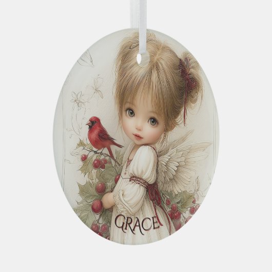 Whispers of Winter – Fairy Child with Cardinal  Glas Ornament (Voorkant Rechts)