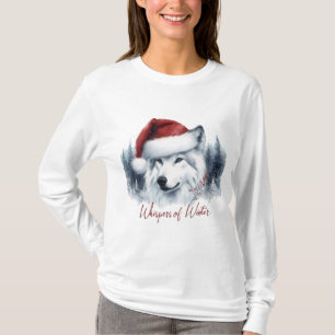 Whispers of Winter - Waterverf Wolf in Santa Hat T-shirt