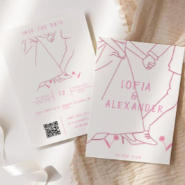 Whissical illustratie met QR-code RSVP bruiloft Kaart