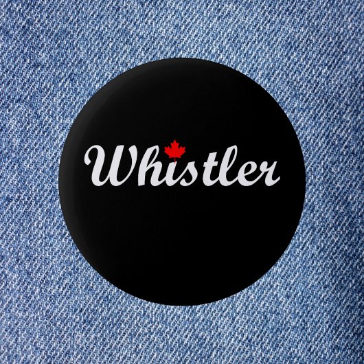 Whistler Canada Script Tekst Maple Leaf Dark Ronde Button 5,7 Cm