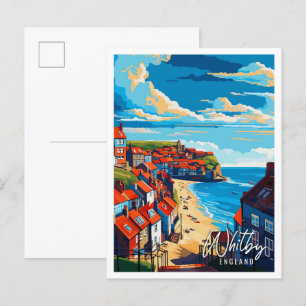 Whitby Engeland vintage reisillustratie Briefkaart