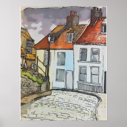 Whitby Steps Scarborough Origineel schilderij Poster (Voorkant)
