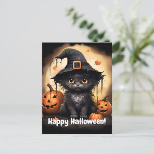 Whitchy zwart Kat pompoen Halloween Briefkaart