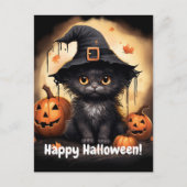 Whitchy zwart Kat pompoen Halloween Briefkaart (Voorkant)