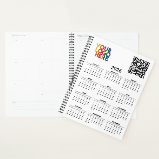 White 2026 Calendrier Business Logo Code QR (Devant avec enveloppe)
