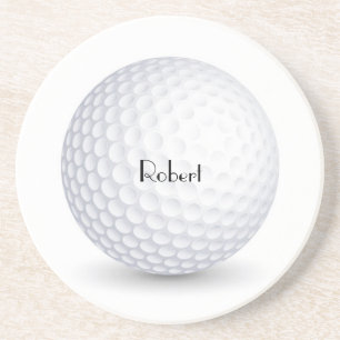 White 3-D Golf Ball Round Sandstone Onderzetter