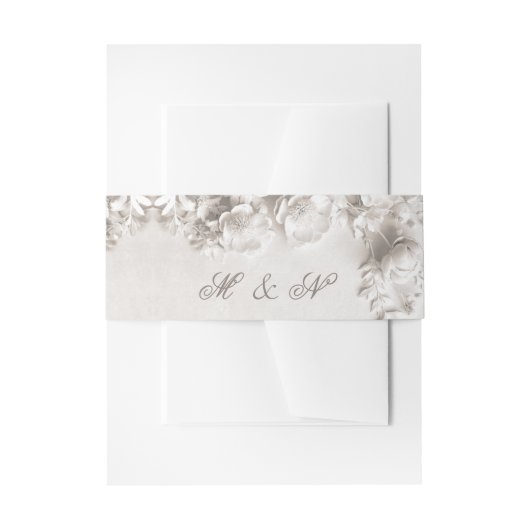 White 3 Floral Initials Wedding Uitnodigingen Wikkel (Voorkant Voorbeeld)