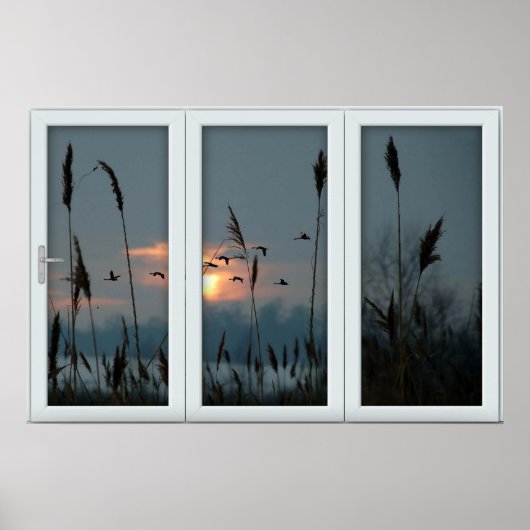White 3-puit-ruitenlampkoppel bij vogels poster (Voorkant)