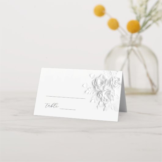White 3D Flowers Wedding Place Card (Voorkant)