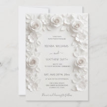 White 3D Roses Frame Wedding Simple