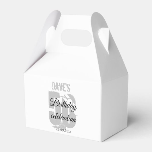 White 50th Any Age Birthday Party Custom Bedankdoosjes (Voorkant Zijde)