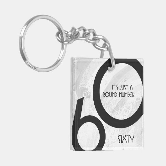 White 60 decade Birthday Sleutelhanger (Voorkant Links)