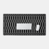 White Abstract Wavy Geometric Pattern op Black Bureaumat (Keyboard & Muis)