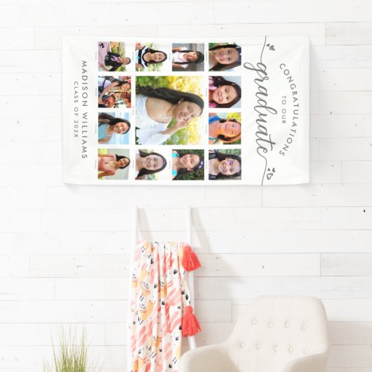 White Afstuderen K-12 Modern Script Photo Collage Spandoek (Insitu)