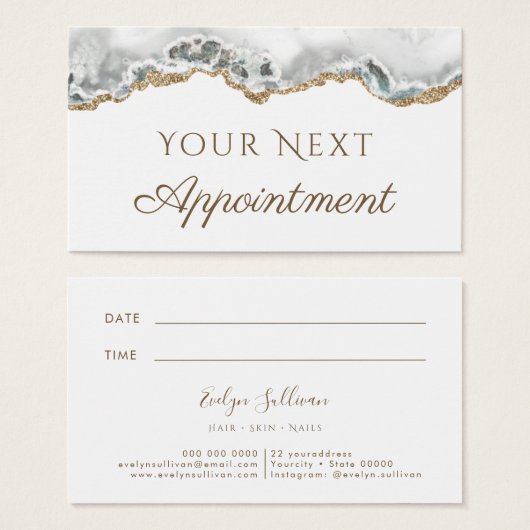 White Agate Appointment Card Visitekaartje (Voorkant /achterkant)