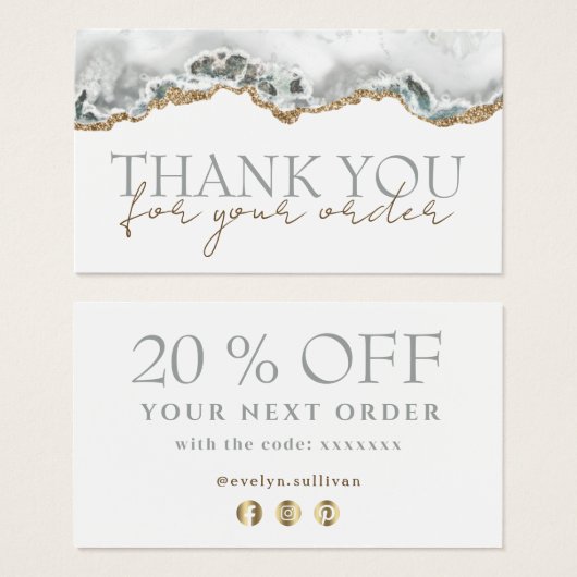 White agate Merci carte de réduction (Devant & derrière)