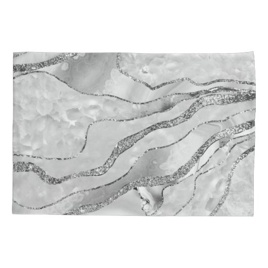 White Agate Silver Glitter Glam #1 (Faux Glitter) Kussensloop (Achterkant)