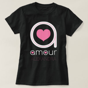 White Amour Love, Pink Heart, Name Gepersonaliseer T-shirt