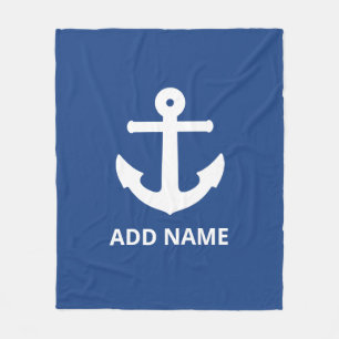 White Anchor Add Name Navy Fleece Deken