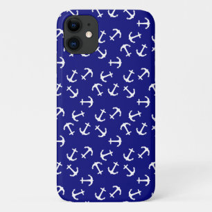 White Anchor Blue Background Captain Zee Ocean iPhone 11 Hoesje