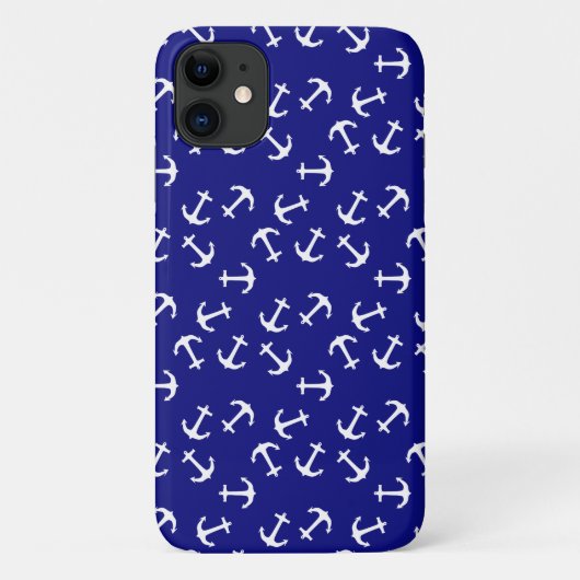 White Anchor Blue Background Captain Zee Ocean Case-Mate iPhone Case (Achterkant)