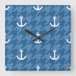 White Anchor Pattern Vierkante Klok