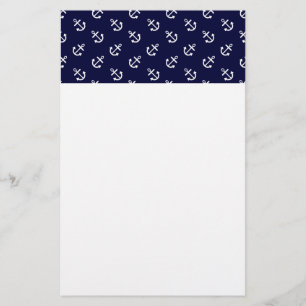 White Anchors Navy Blue Background Pattern Briefpapier