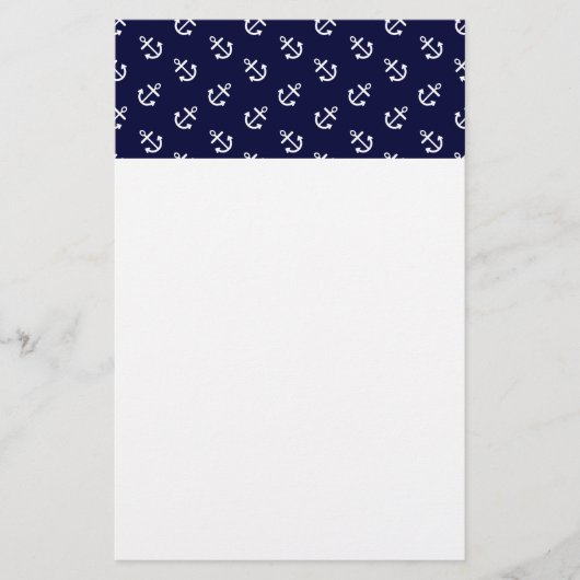 White Anchors Navy Blue Background Pattern Briefpapier (Voorkant)