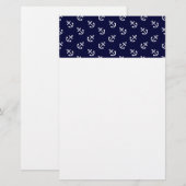 White Anchors Navy Blue Background Pattern Briefpapier (Voorkant / Achterkant)
