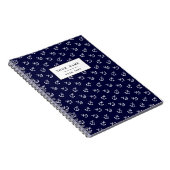 White Anchors Navy Blue Background Pattern Notitieboek (Rechterzijde)