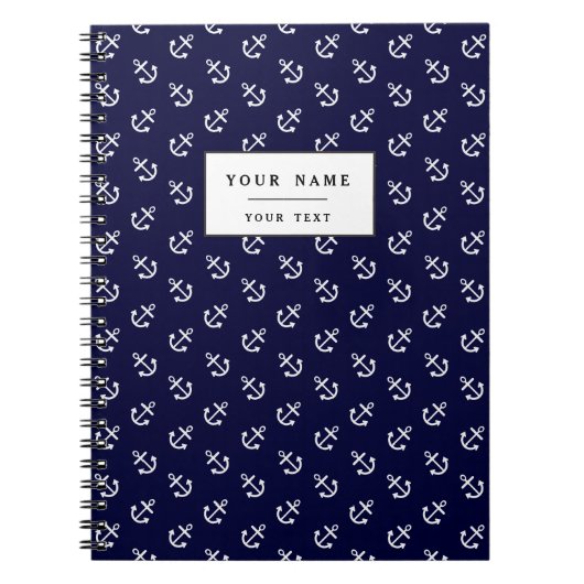White Anchors Navy Blue Background Pattern Notitieboek (Voorkant)