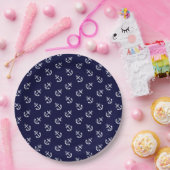 White Anchors Navy Blue Background Pattern Papieren Bordje (Feest)