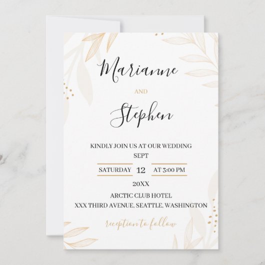 White and Beige Elegant Floral Wedding Invitation (Devant)
