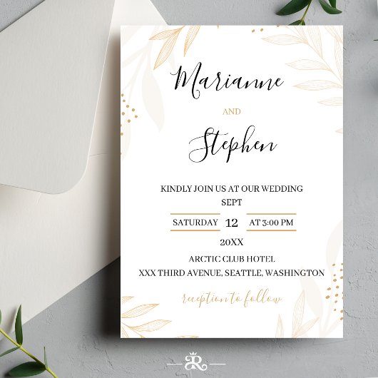 White and Beige Elegant Floral Wedding Invitation