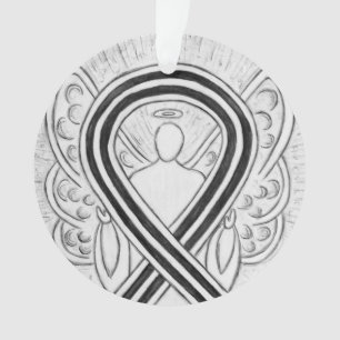 White and Black Awareness Ribbon Angel Ornaments Ornament
