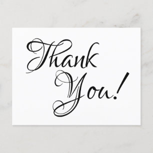 White and Black Calligraphy Thank You Briefkaart
