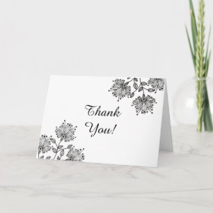 White and Black Floral Folded Hartelijk dank Bedankkaart