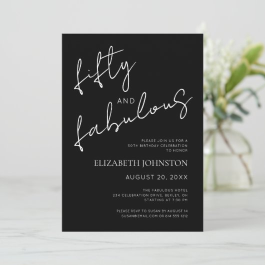 White and Black Minimal 50 and Fabulous Birthday Kaart (Staand voorkant)