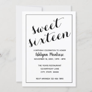 White and Black Minimalist Sweet 16 Kaart