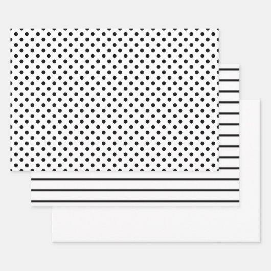 White and Black Polka Dot Stripes Inpakpapier Vel (Set)