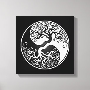 White and Black Tree of Life Yin Yang Canvas Afdruk