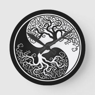 White and Black Tree of Life Yin Yang Ronde Klok