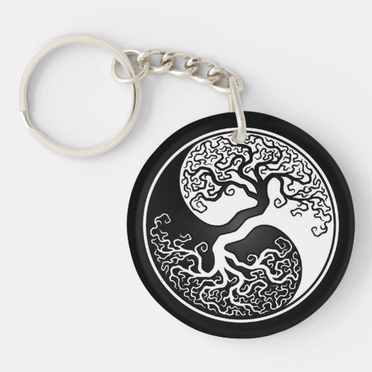 White and Black Tree of Life Yin Yang Sleutelhanger (Voorkant)