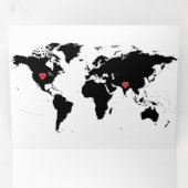 White and Black World Map All in One Wedding Drieluik Uitnodiging (Binnenzijde eerst)