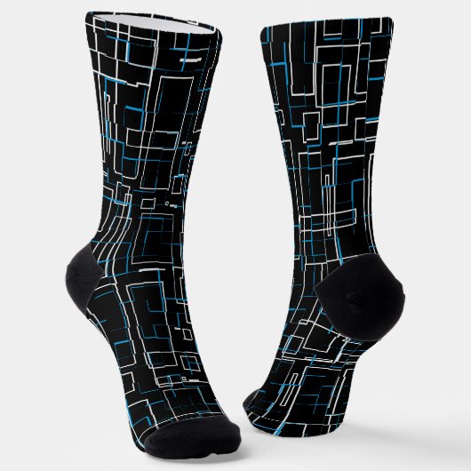 White and Blue Lined Pattern over Black Sokken (Gebogen)