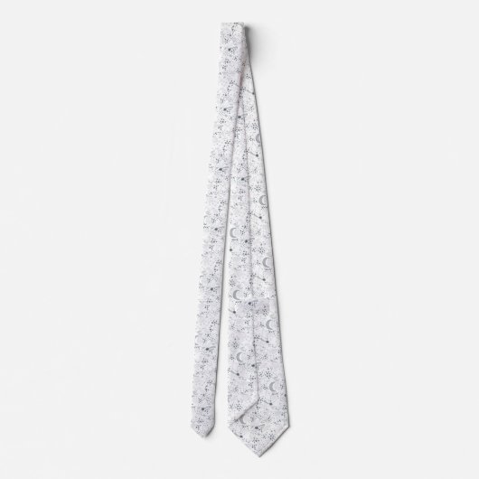 White and Blue Starry Moon Pattern Stropdas (Achterkant)